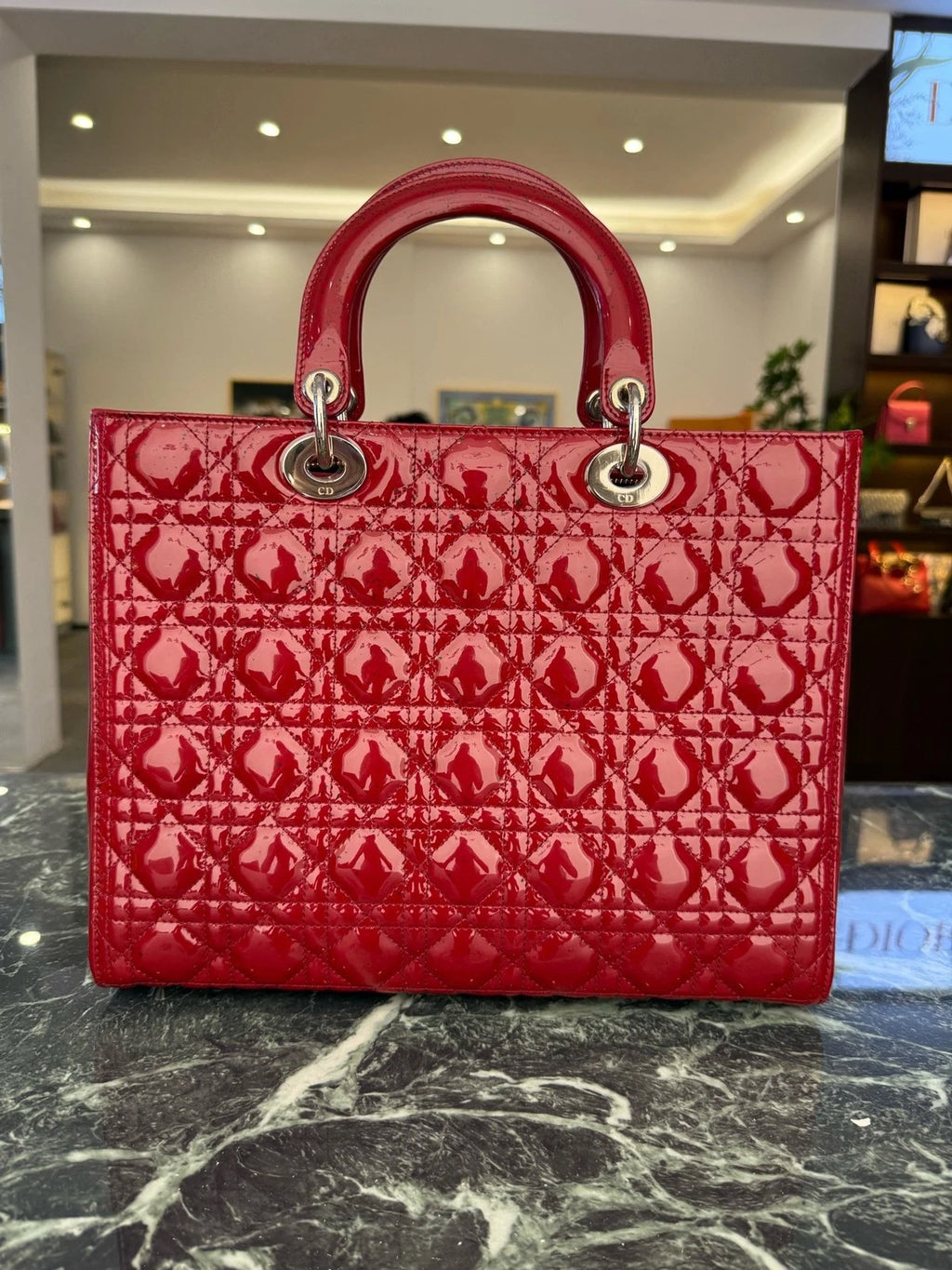 Dior Red Patent Leather 7-grid Lady Dior Handbag For Women