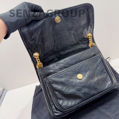 Saint Laurent YSL Black Calfskin Niki Medium Chain Shoulder Bag