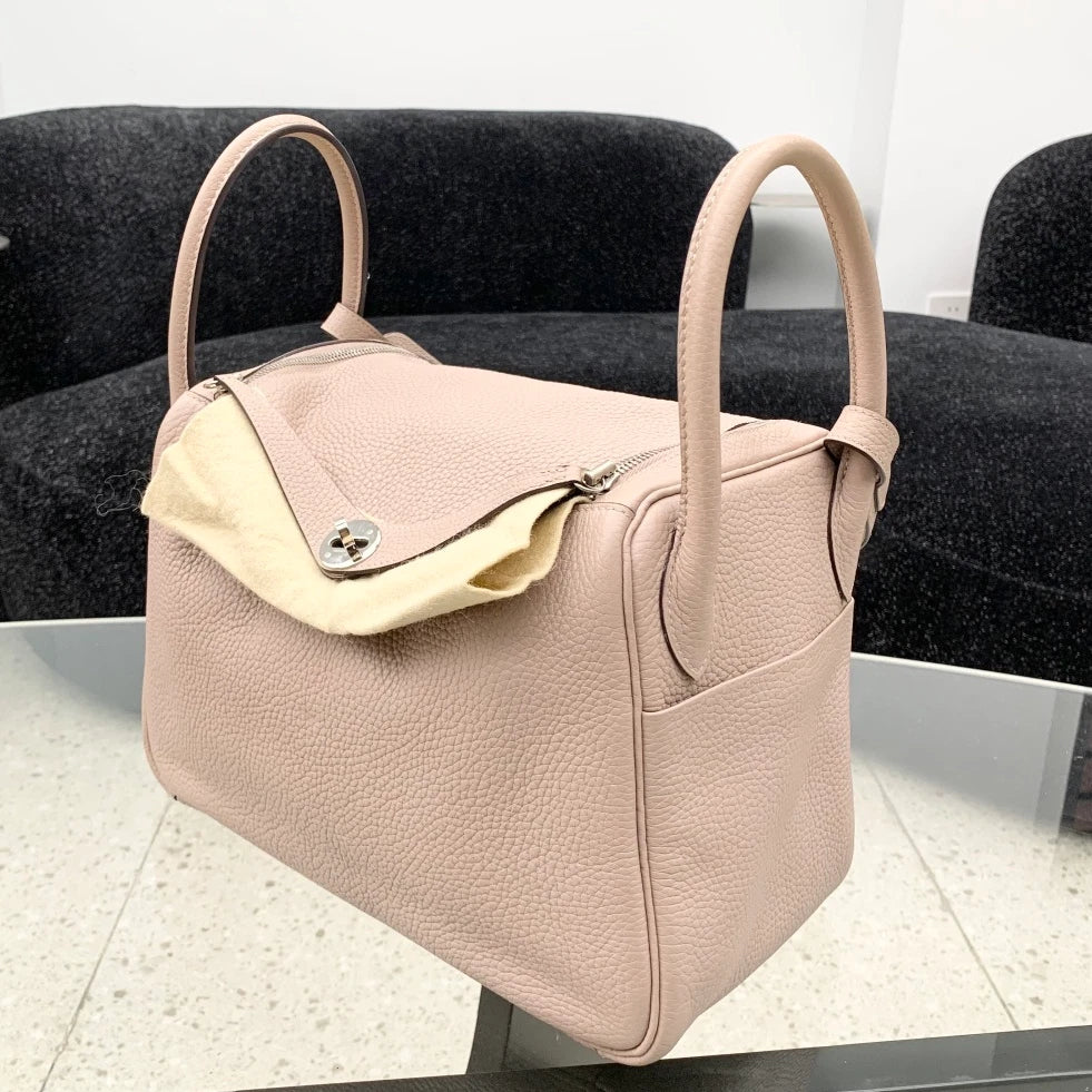 Hermes Lindy 30 Top Handle Shoulder Bag Purple Silver Hardware S Excellent