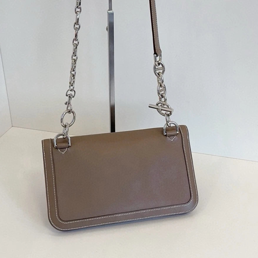 Hermes Sac Chaine D’Ancre Swift Chain Shoulder Bag Crossbody Gray Silver Women