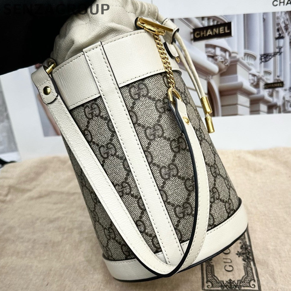Gucci 1955 Horsebit Bucket Bag Small White Brown Women's Classic