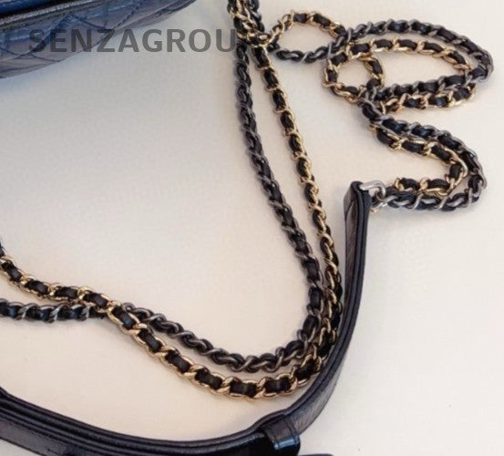 Chanel Gabrielle PM Chain Shoulder Bag Crossbody Blue Gold Women Classic Fashion