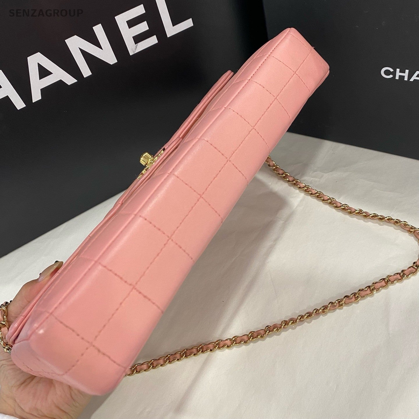 CHANEL Classic Flap CC Logo Chain withe Pearl Strap Shoulder bag Pink Women