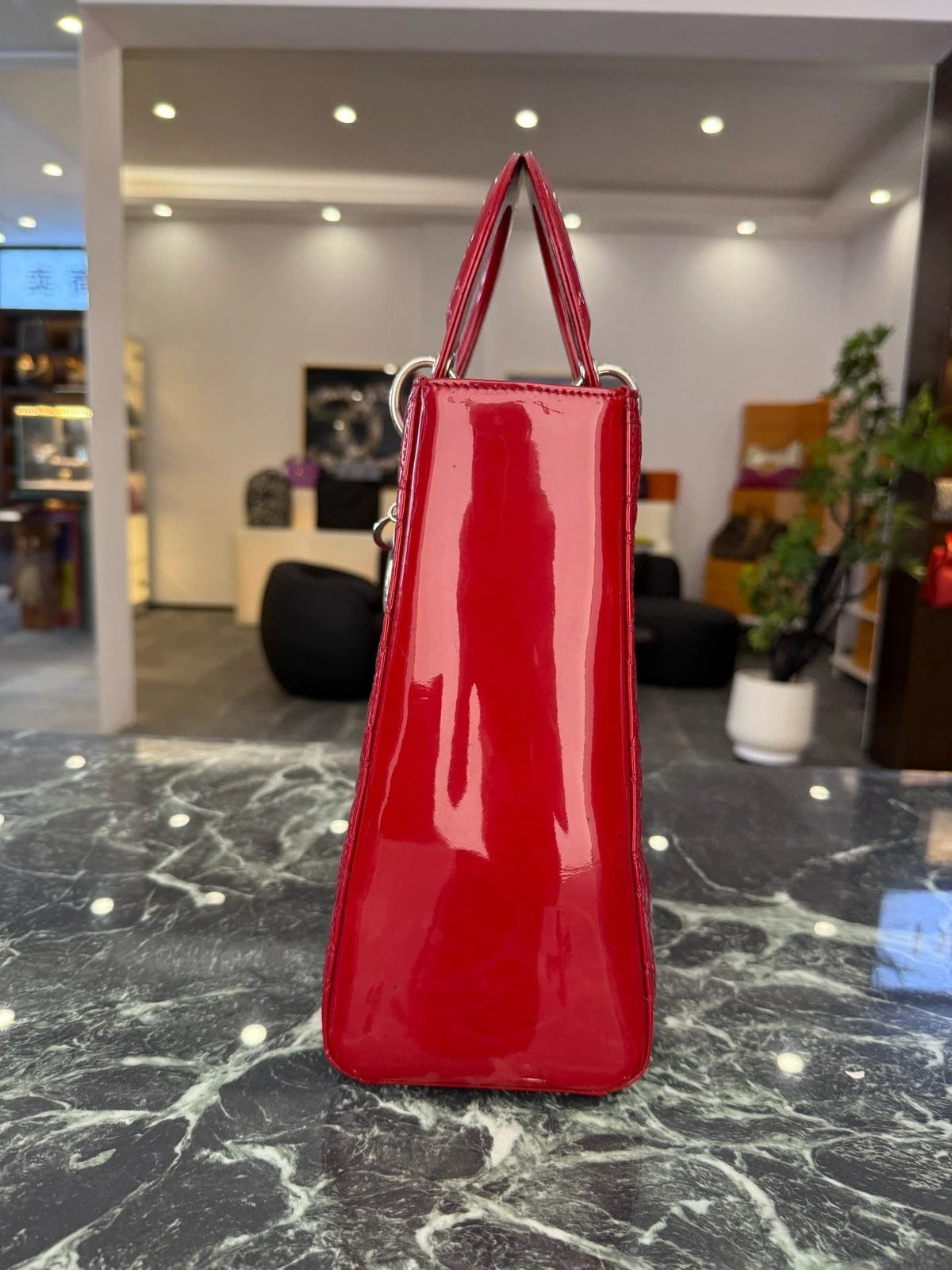 Dior Red Patent Leather 7-grid Lady Dior Handbag For Women