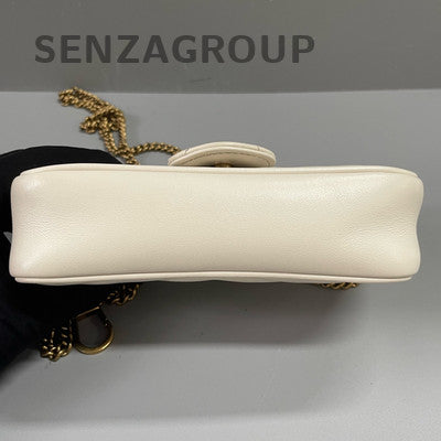 Gucci Marmont Mini Chain Shoulder Bag in White Gold - Classic Women's Fashion