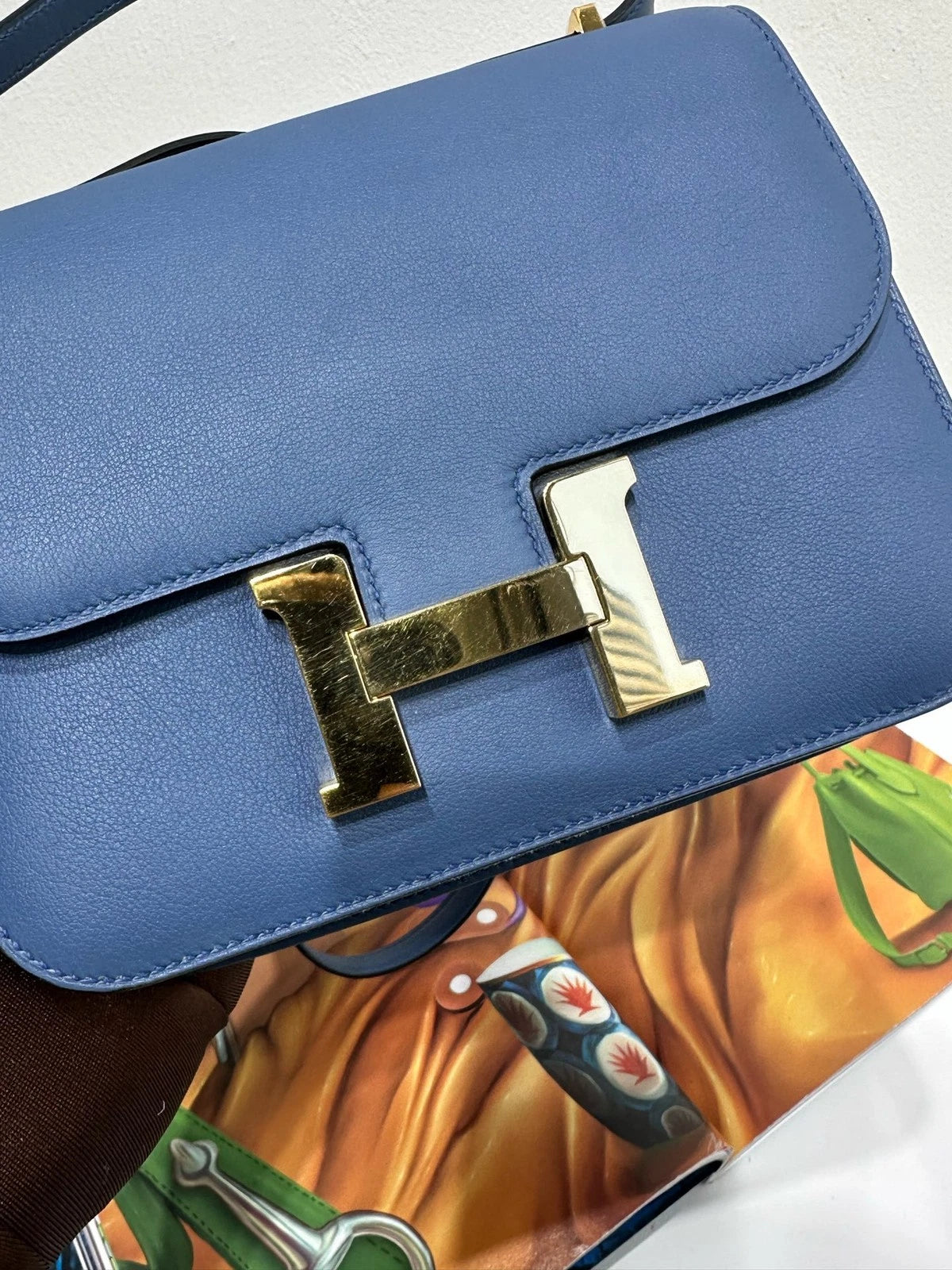 Hermes Constance 19 Blue Calfskin Shoulder Bag For Women
