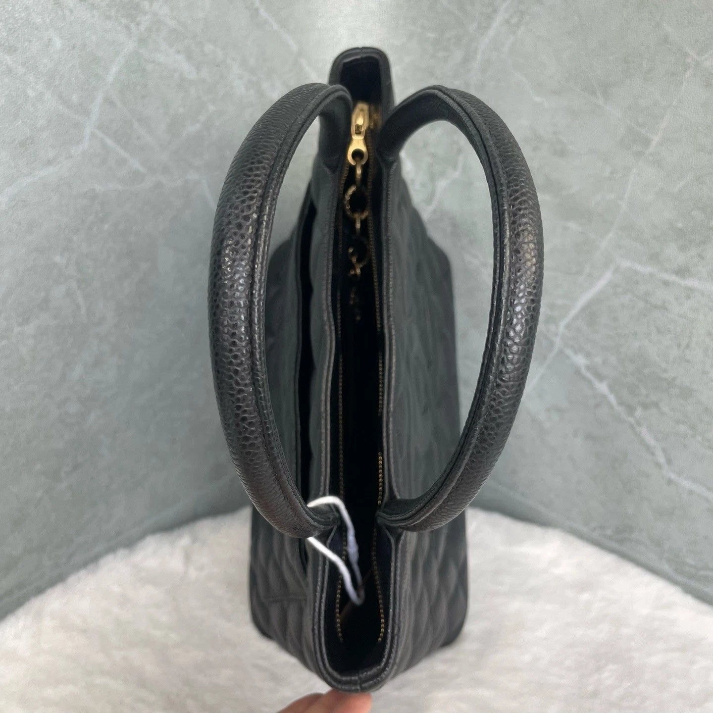 Chanel Hilton Black Caviar Leather Tote Handbag Shoulder Bag Gold Hardware
