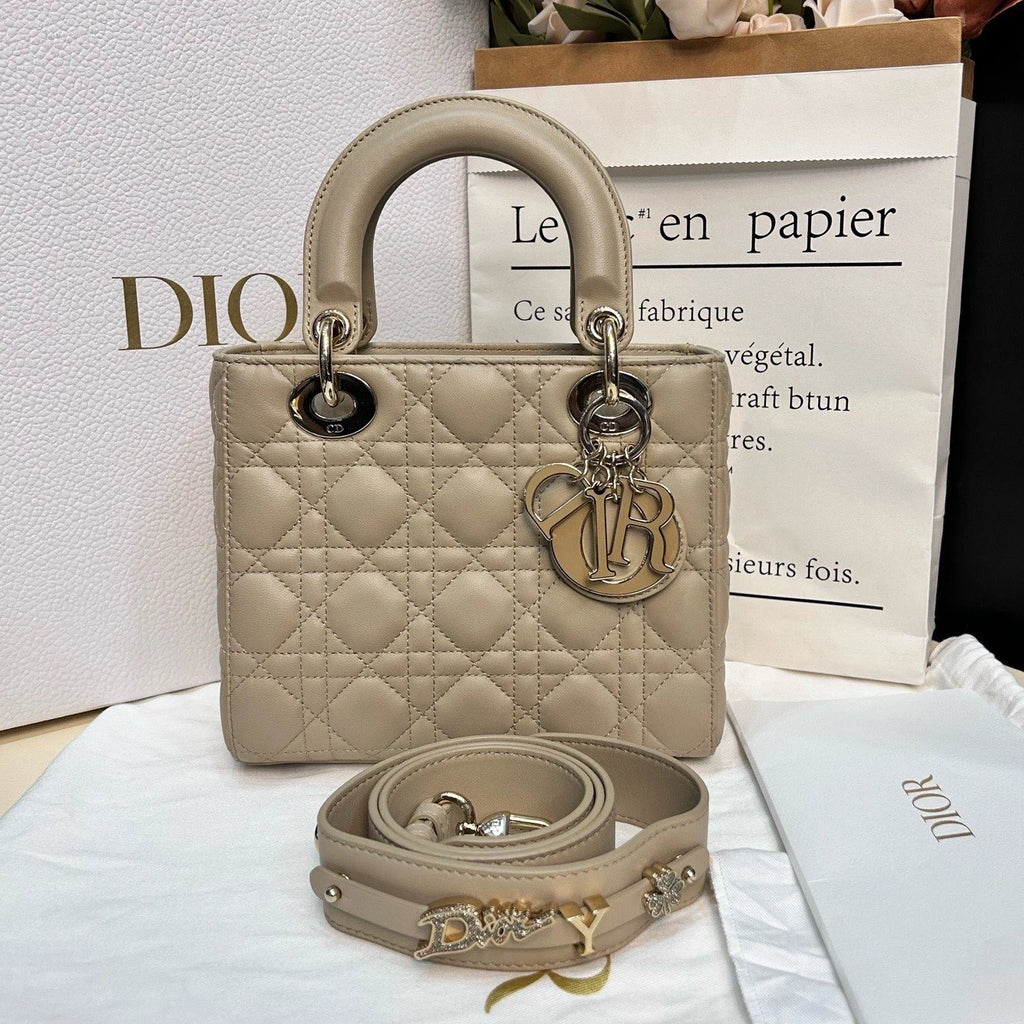 Dior Lady Dior Lambskin Beige Crossbody Handbag Excellent
