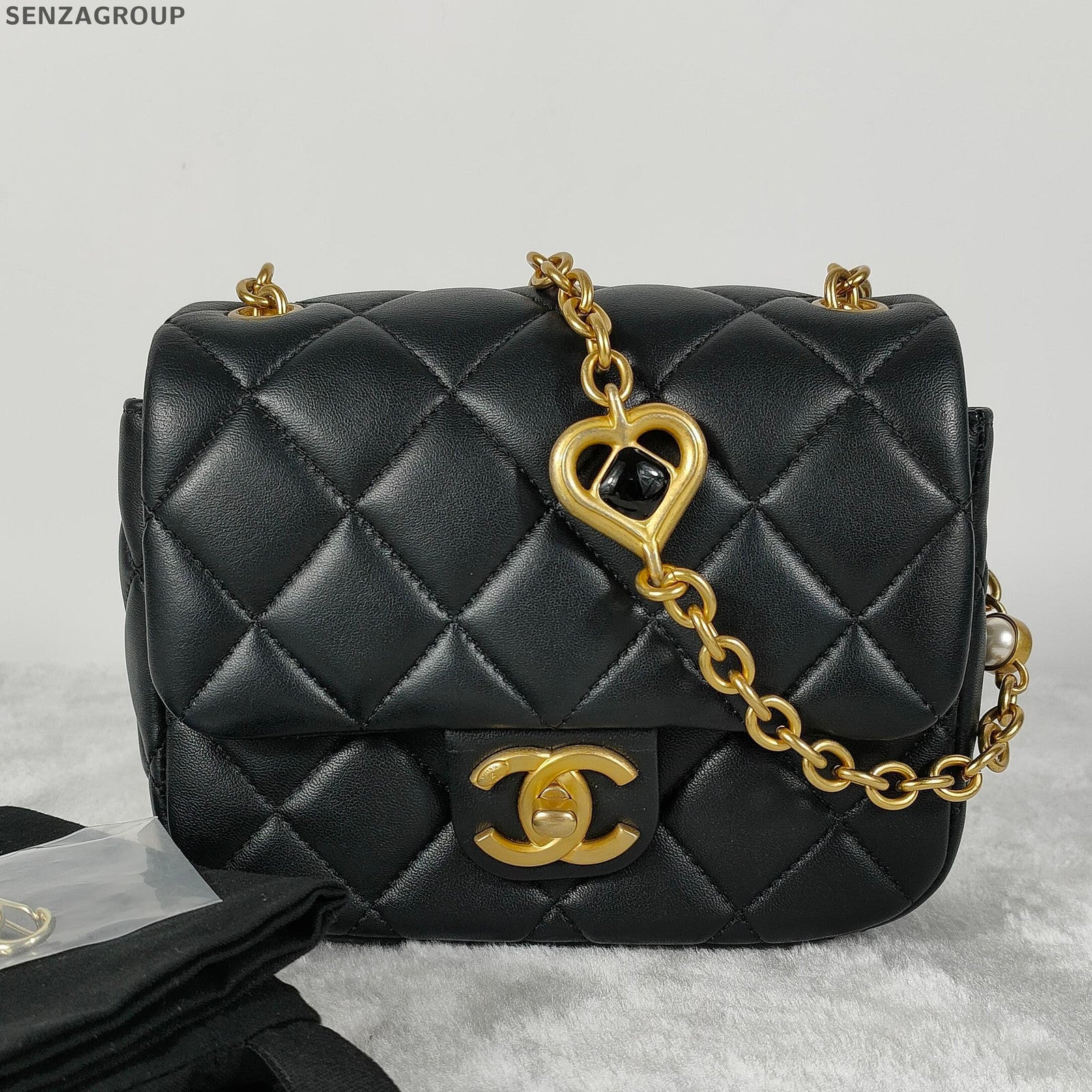 Chanel Black Gold Mini Square Flap Bag Quilted Chain Shoulder Bag