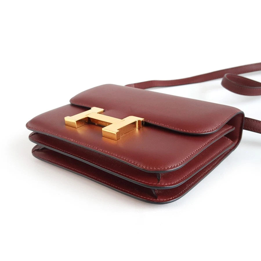 Authentic Hermes Constance19 Red Gold Hardware Shoulder Bag