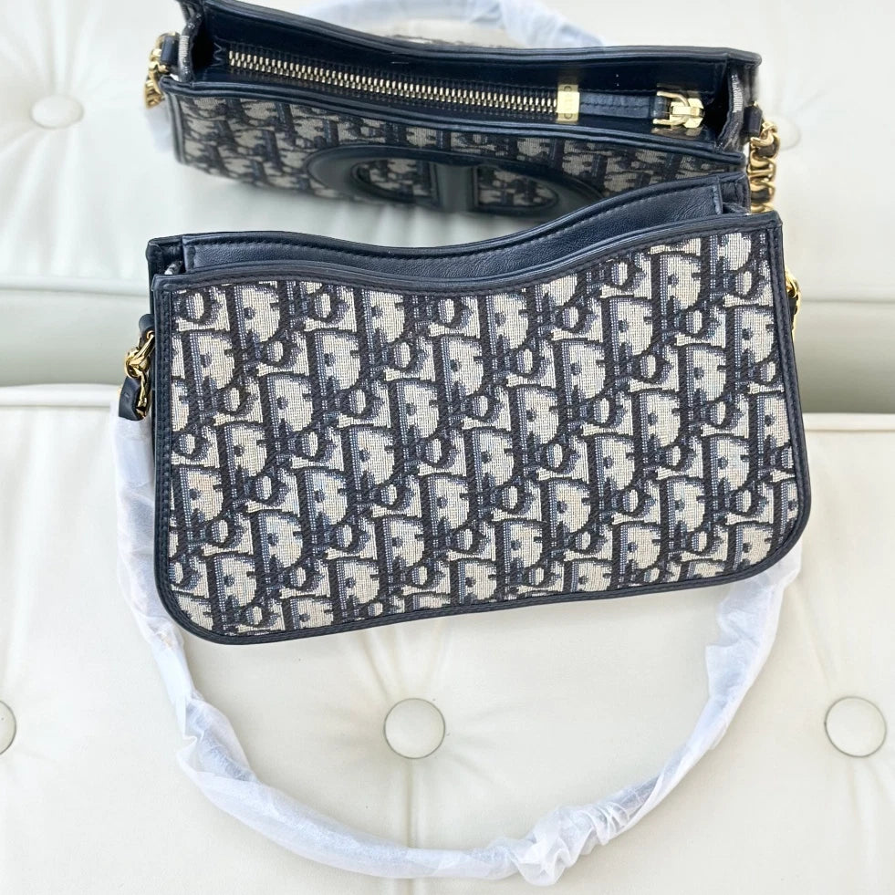 Christian Dior Signature Hobo Mini Monogram Chain Shoulder Bag Blue Women S