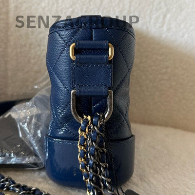 Chanel Small Navy Blue Gabrielle Hobo Bag with Gold Chain and Quilted Pattern