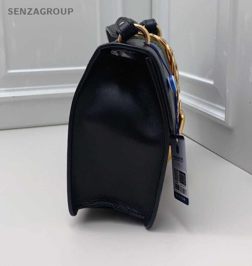 GUCCI Sylvie MM 2WAY Shoulder bag Black Gold Women Classic