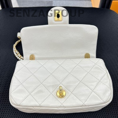 Chanel Classic Flap Mini Square Bag White Gold Chain Shoulder Crossbody