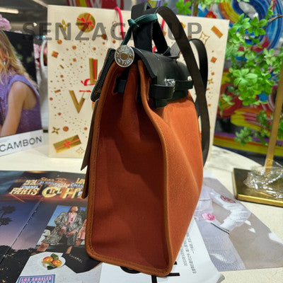 Hermès Herbag 31 Canvas Shoulder Bag Orange Black Silver Hardware