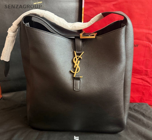 Saint Laurent Hobo Soft GM Tote Shoulder Bag Black Gold Women Classic