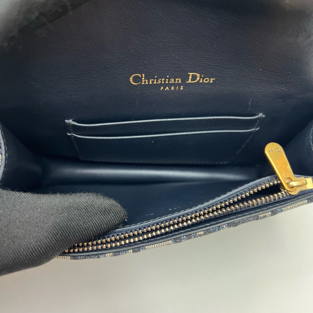 Christian Dior Oblique Chain Shoulder Bag Crossbody Blue Gold Women Classic