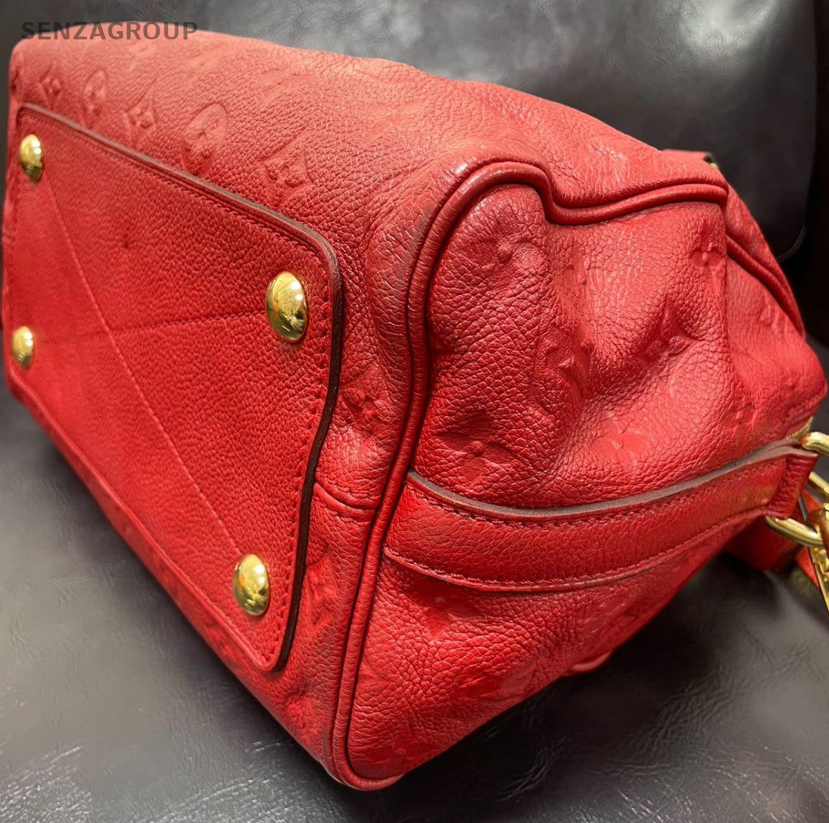 Louis Vuitton Monogram Tote Top Handle Bag Crossbody Red Gold Women Classic