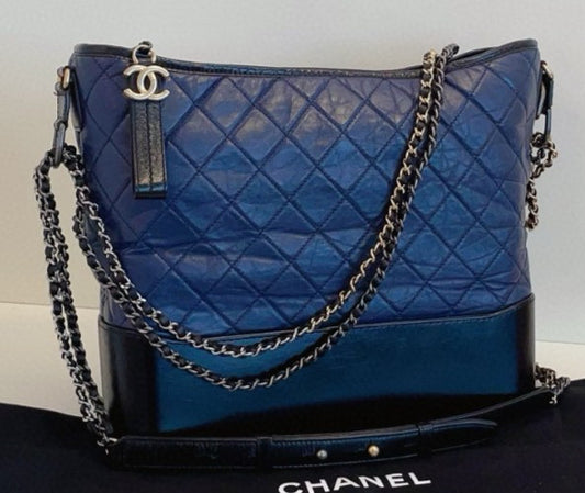 Chanel Gabrielle Maxi Chain Shoulder Bag Blue Silver Unisex Adults Classic