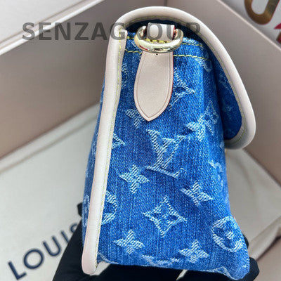 Louis Vuitton Denim Monogram Baguette Shoulder Bag Blue Gold Hardware