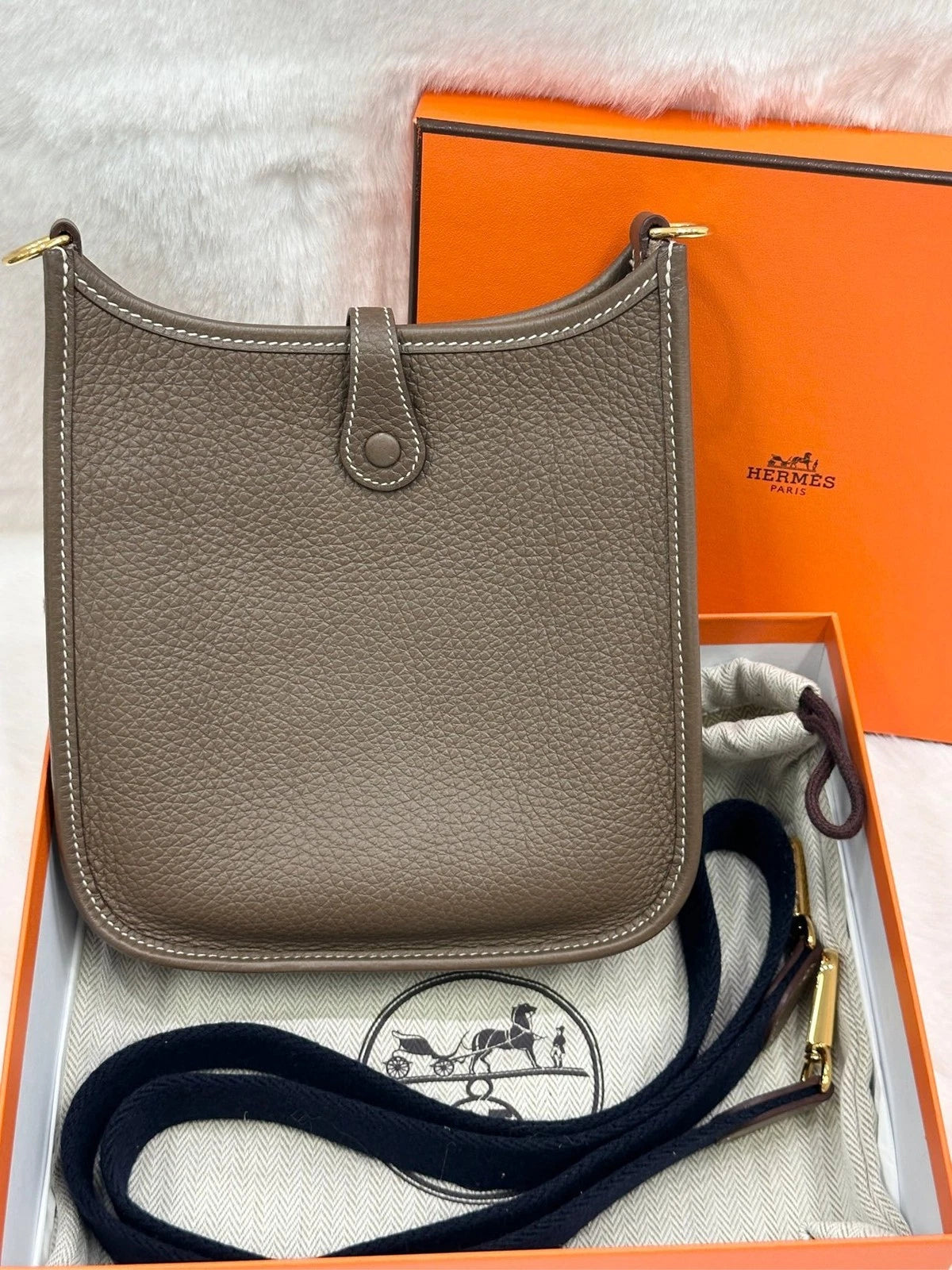 Hermes Leather Grey Mini Evelyn Shoulder Bag for Women