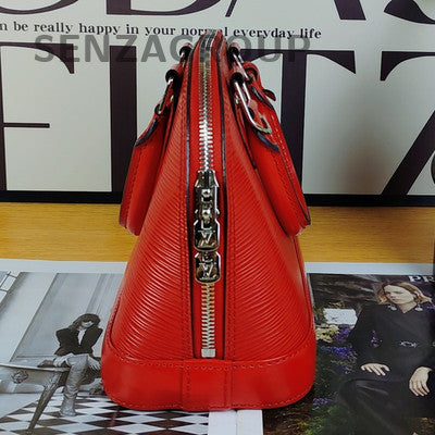 Louis Vuitton Alma BB Epi Leather Red Silver Shoulder Bag Women Classic