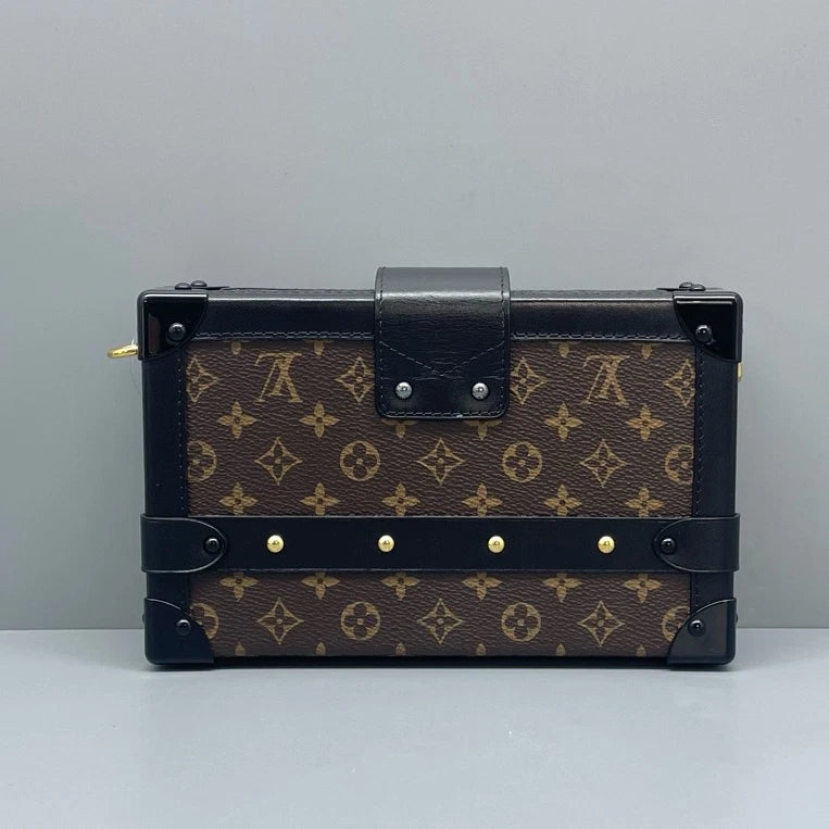 Louis Vuitton Petite Malle Monogram Shoulder Crossbody Brown Black Gold Women