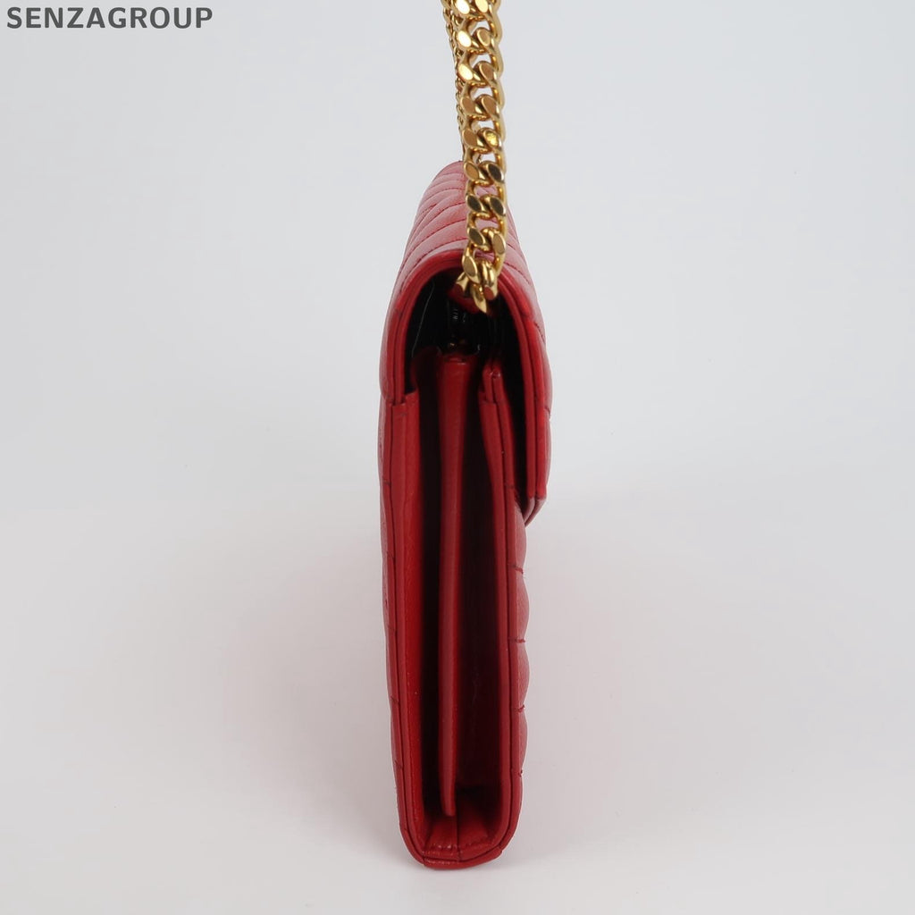 Saint Laurent Envelope Chain Shoulder Crossbody Bag Red Gold Classic Women