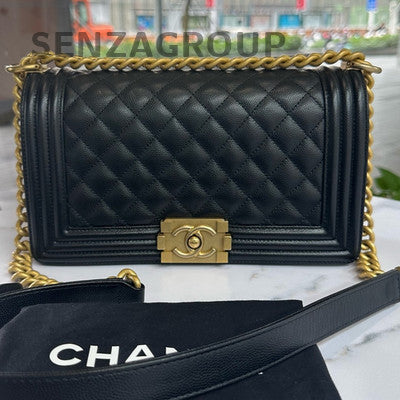 Chanel Medium Black Gold Le Boy Quilted Chain Shoulder Bag Classic