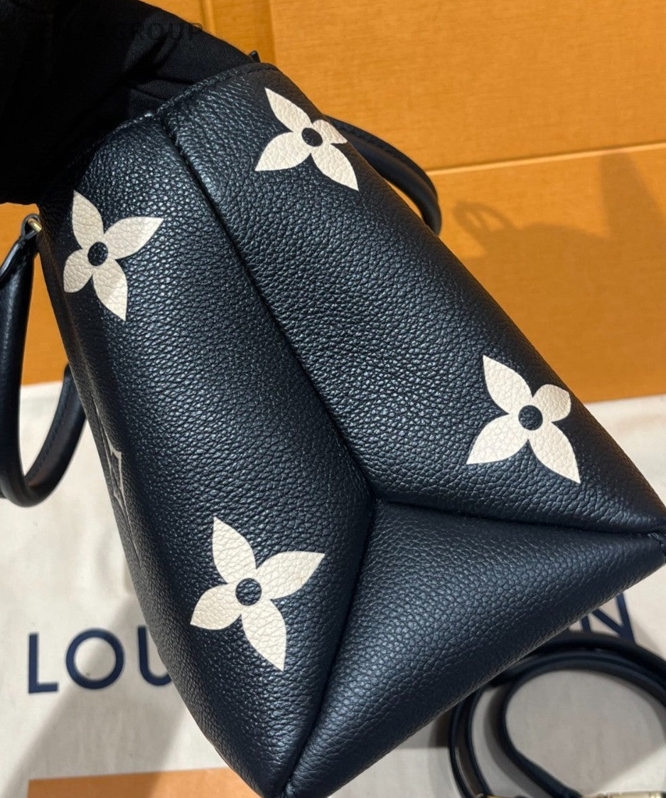 Louis Vuitton Montaigne Embossed Leather Shoulder Top Handle Bag Women Black