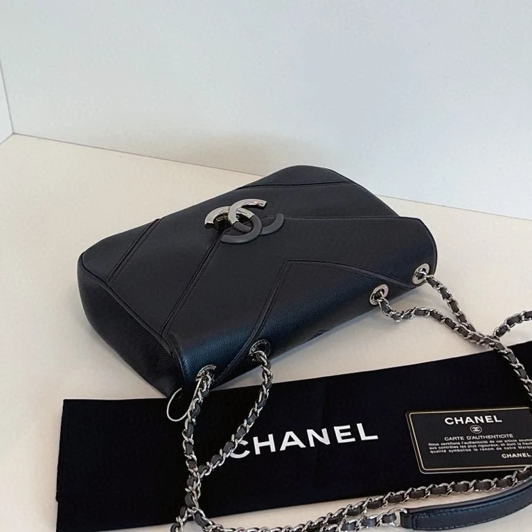 Chanel Cuba MM Chain Shoulder Crossbody Black Silver Women Classic