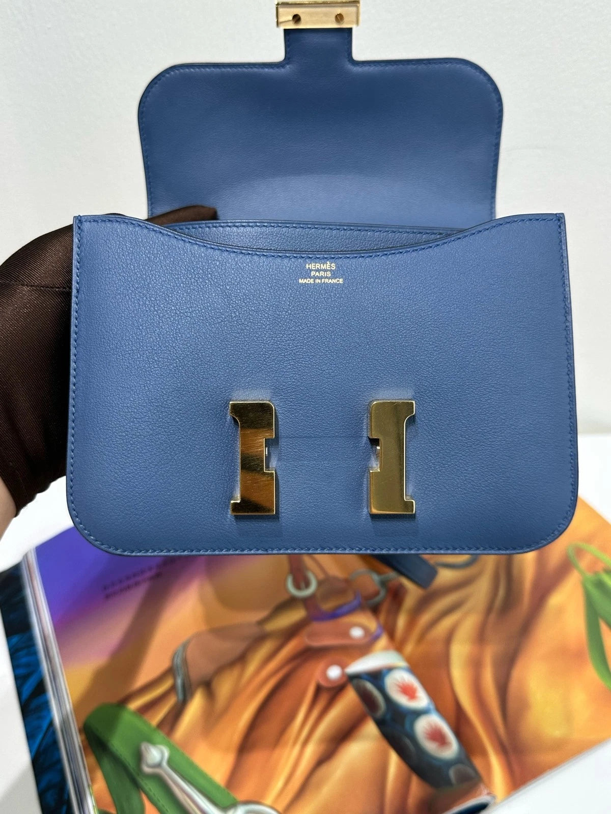 Hermes Constance 19 Blue Calfskin Shoulder Bag For Women