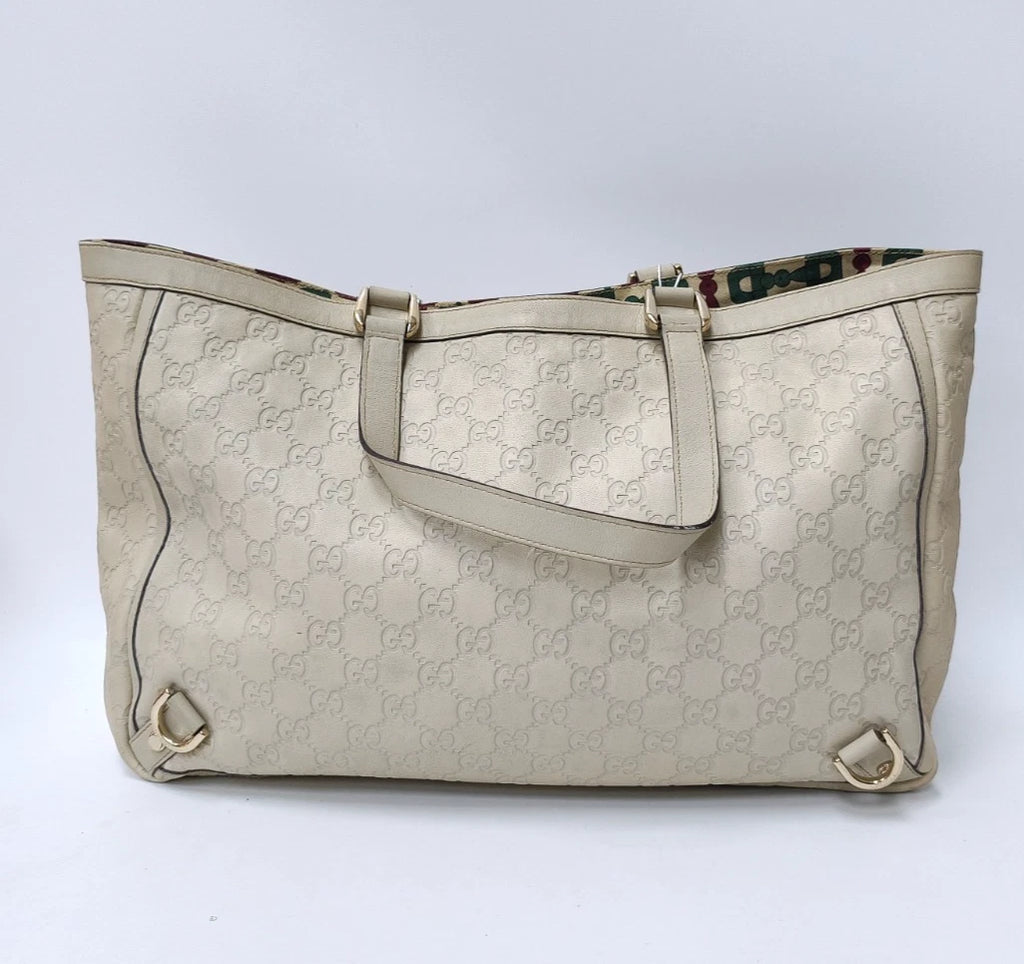 Gucci Abbey D-Ring Tote Handbag Shoulder Bag Ivory Gold Women Classic
