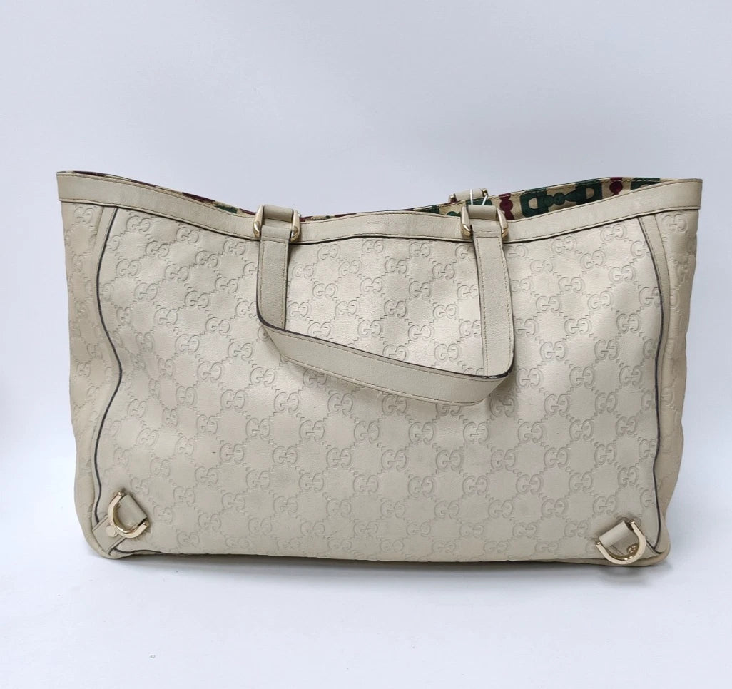Gucci Abbey D-Ring Tote Handbag Shoulder Bag Ivory Gold Women Classic