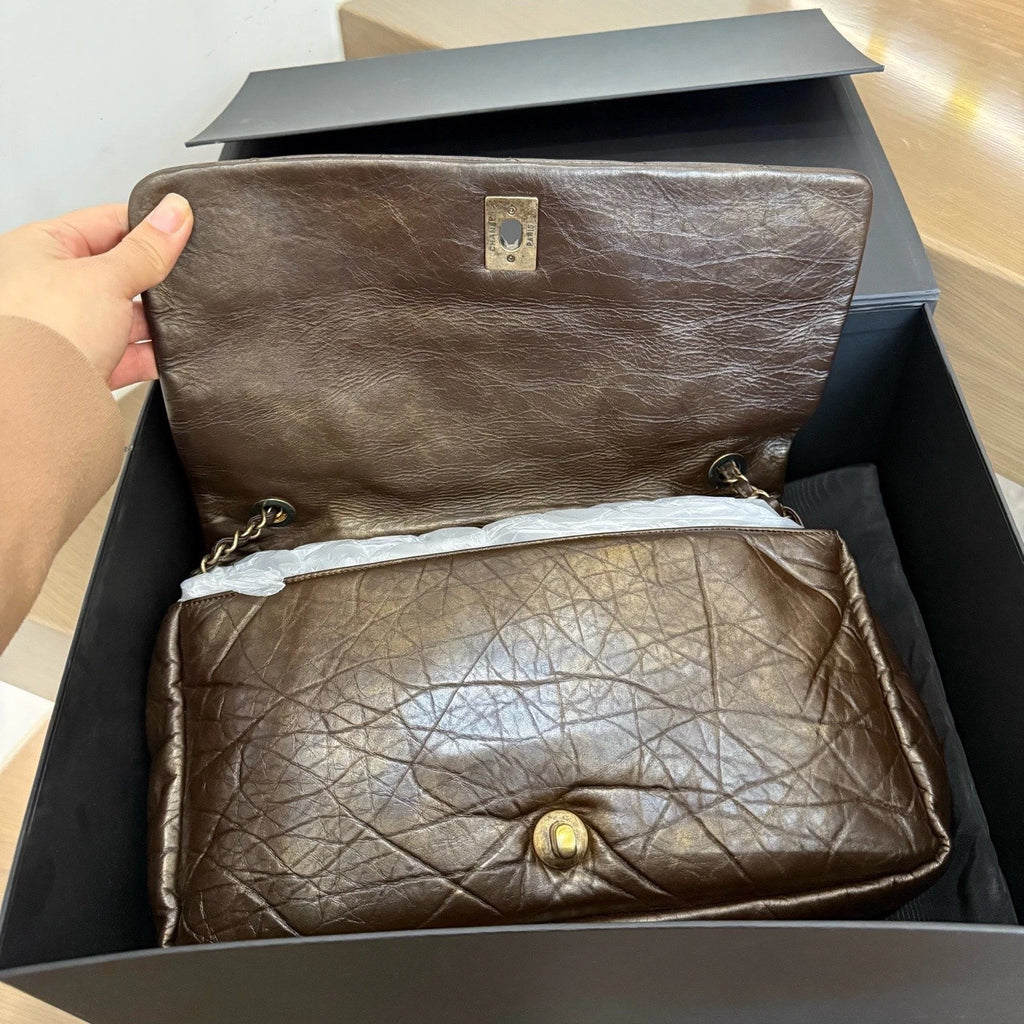 Chanel Oil Wax Dianmond Chain Shoulder Bag Brown Women Classic