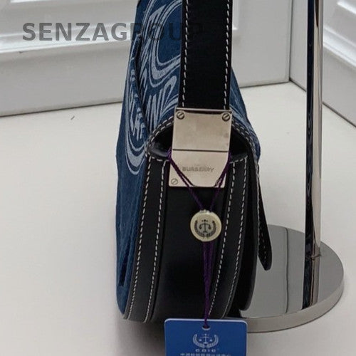 Burberry Olympia Hobo Shoulder Bag Blue Silver Women Classic Fashion