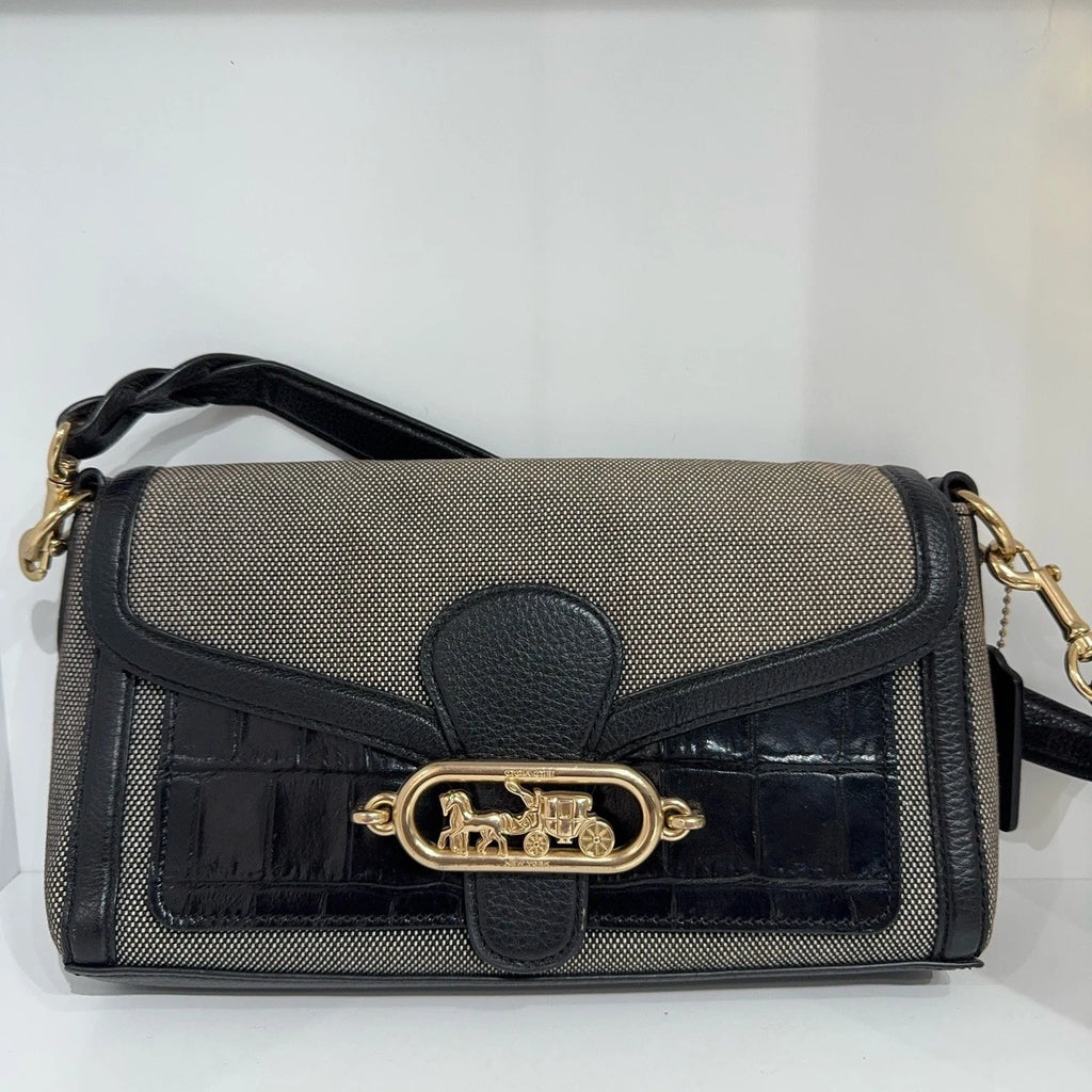 Coach Jade 26 Canvas Leather Shoulder Crossbody Handbag Women Black Grey