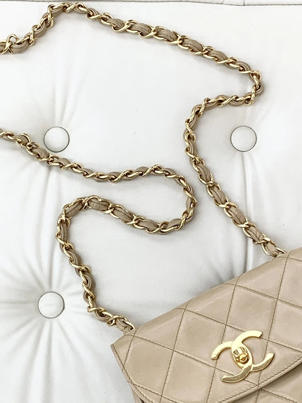 Chanel Vintage Lambskin Chain Camera Bag Crossbody Bag Beige Women S