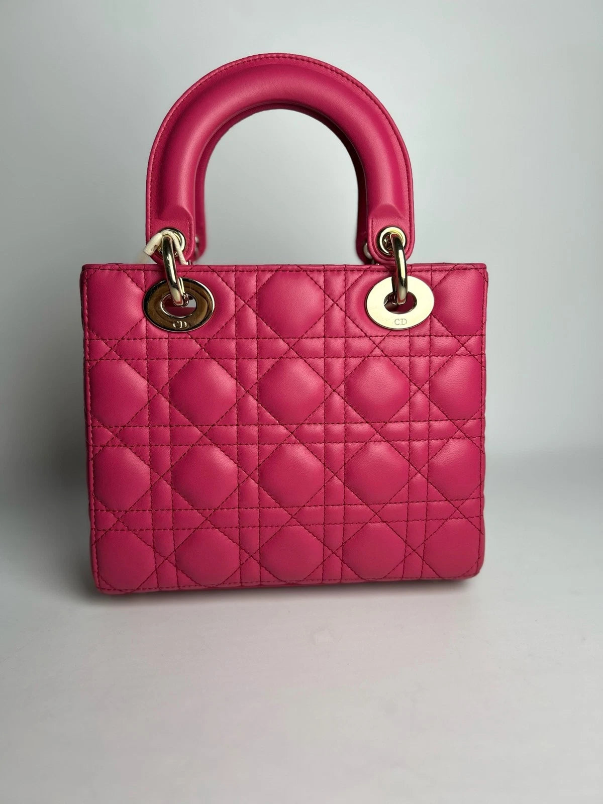 Authentic Dior Pink Lady Dior 4-Grid Top Handle Bag For Women