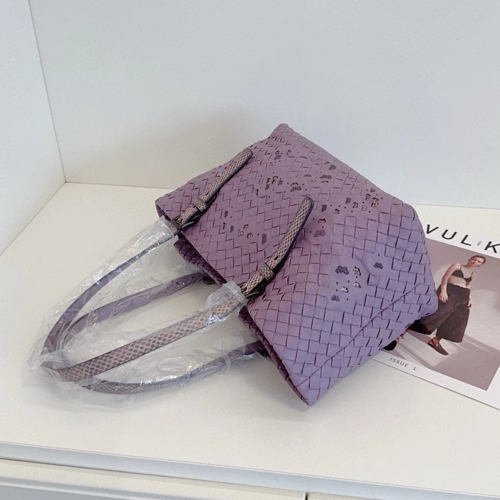 Bottega Veneta Intrecciato Tote Top Handle Shoulder Bag Purple Women Classic