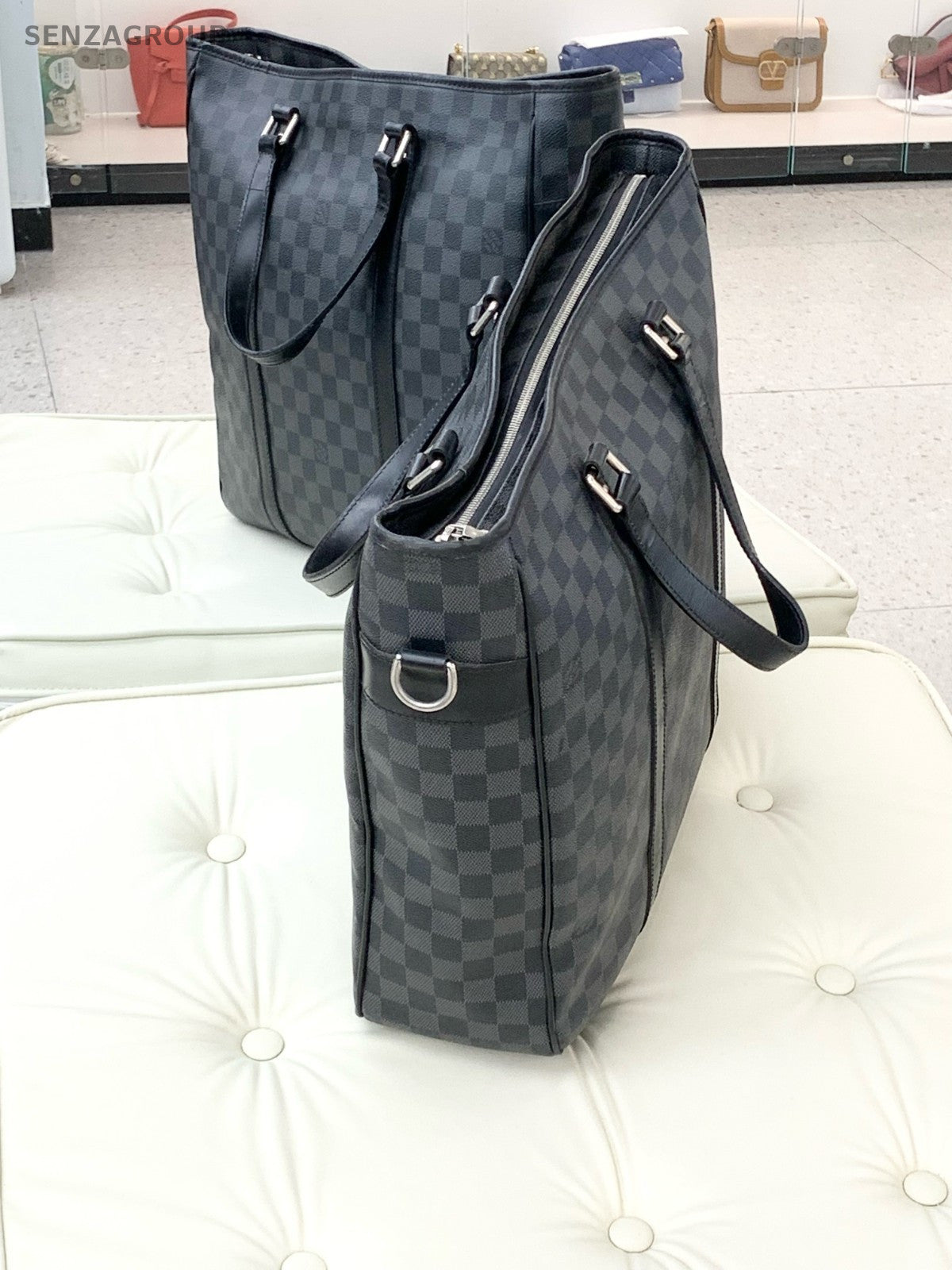 Louis Vuitton Tadao Damier Ebene Top Handle 2way Shoulder Handbag Black Silver