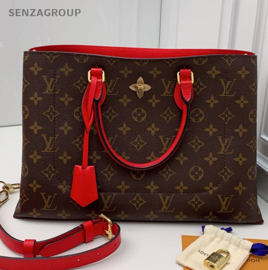 Louis Vuitton Flower Tote Monogram Handbag Shoulder Bag Brown Red Women Classic