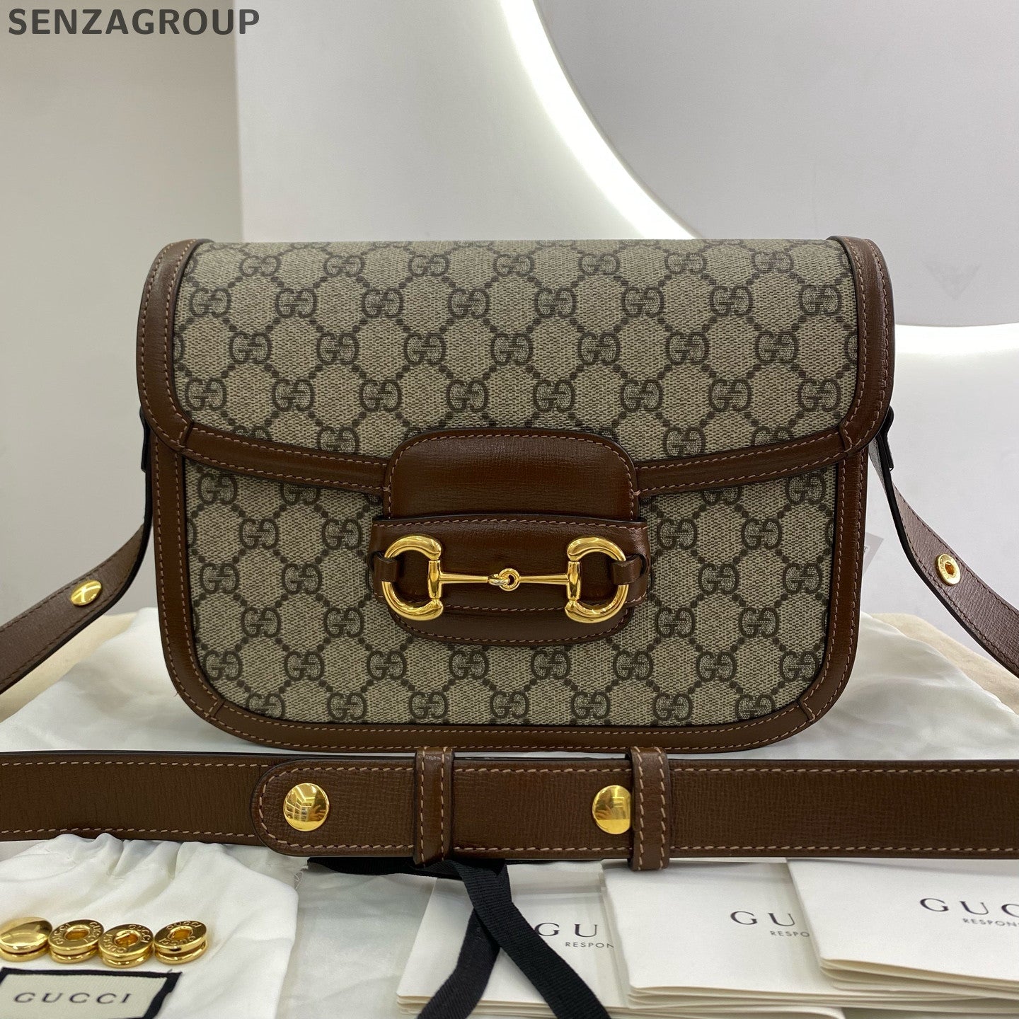 Gucci 1955 GG Supreme Horsebit Shoulder Crossbody Bag Unisex Classic
