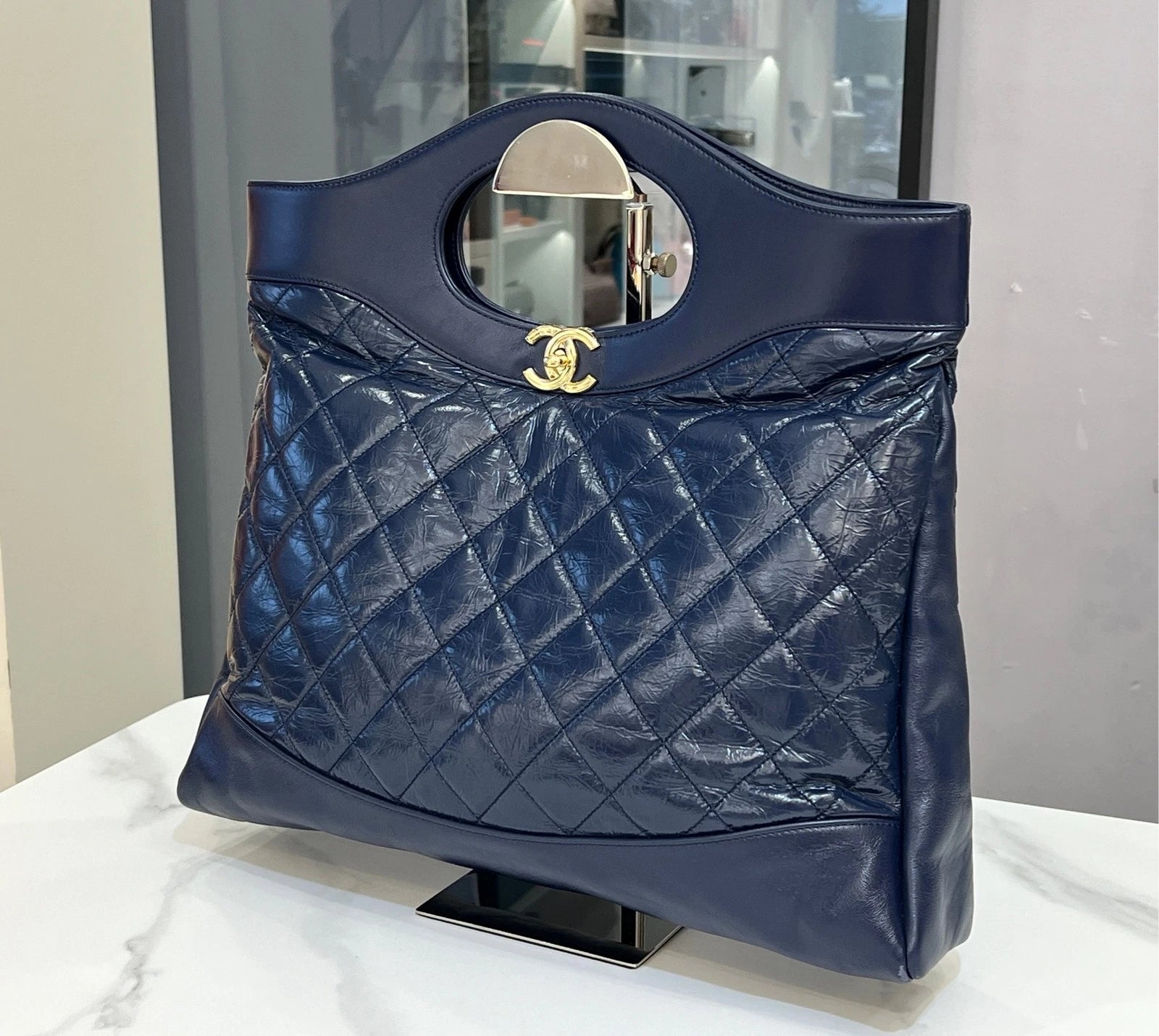 CHANEL 31Bag Large Navy Shoulder Bag For Women