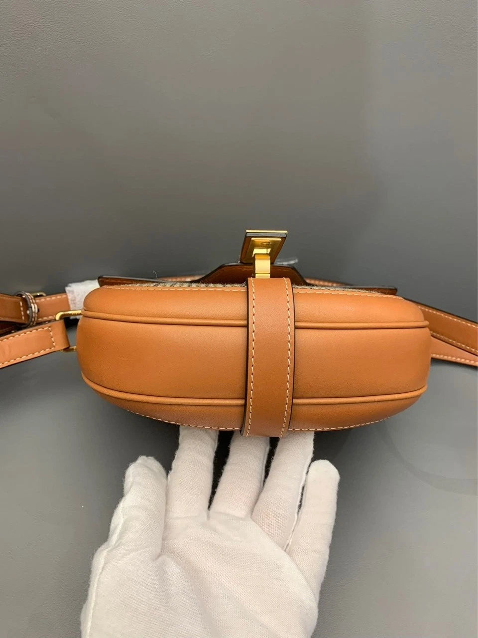 CELINE Besace PM Saddle Bag Brown Fabric Leather Crossbody Bag For Women