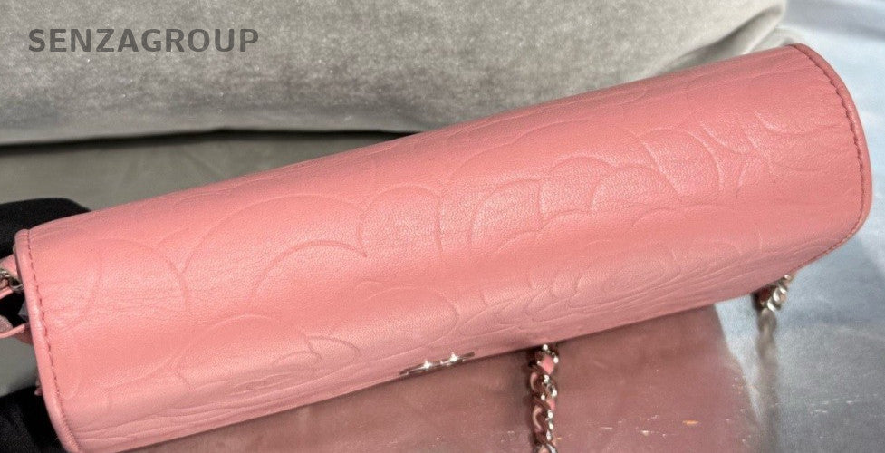 Chanel WOC Lambskin Chain Shoulder Bag Crossbody Pink Silver Women Designer