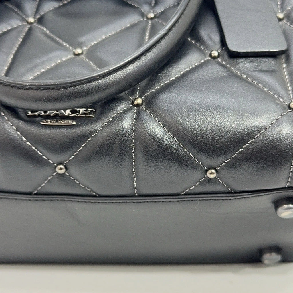 Coach Black Quilted Leather Rivet Tote Shoulder Handbag For Women