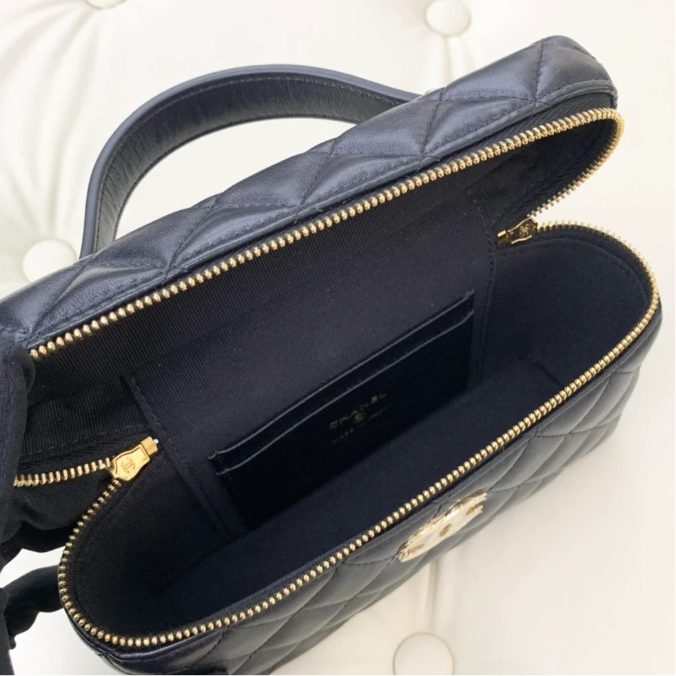 Chanel Lambskin Chain Top Handle Crossbody Bag Black Gold Hardware Women S