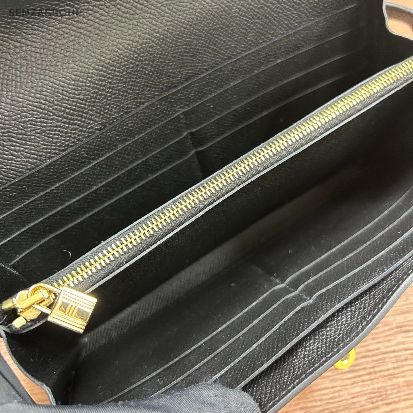 Hermes Kelly Long Wallet Black Gold Women