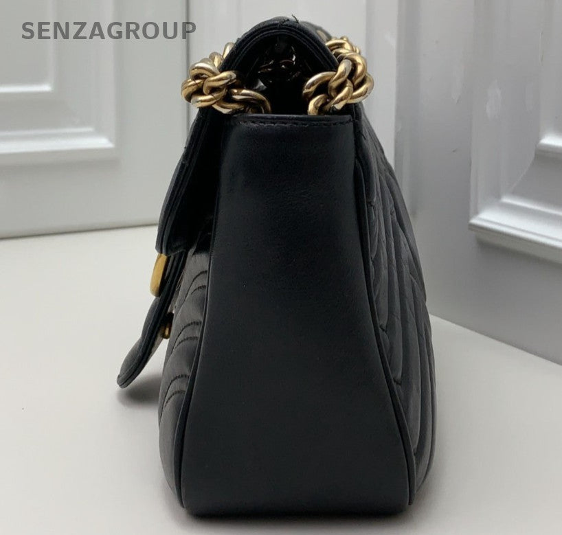 Gucci Marmont Chain Crossbody Shoulder Bag Black Gold Women Classic